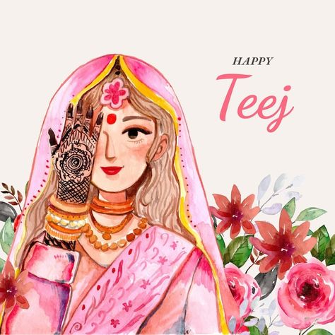 Teej Festival Drawings, Teej Festival Wallpaper, Teej Festival Pictures, Teej Festival Drawing Ideas, Teej Festival Images, Happy Teej Video, Teej Festival Poster, Happy Teej Festival Quotes, Hartalika Teej Festival Decoration