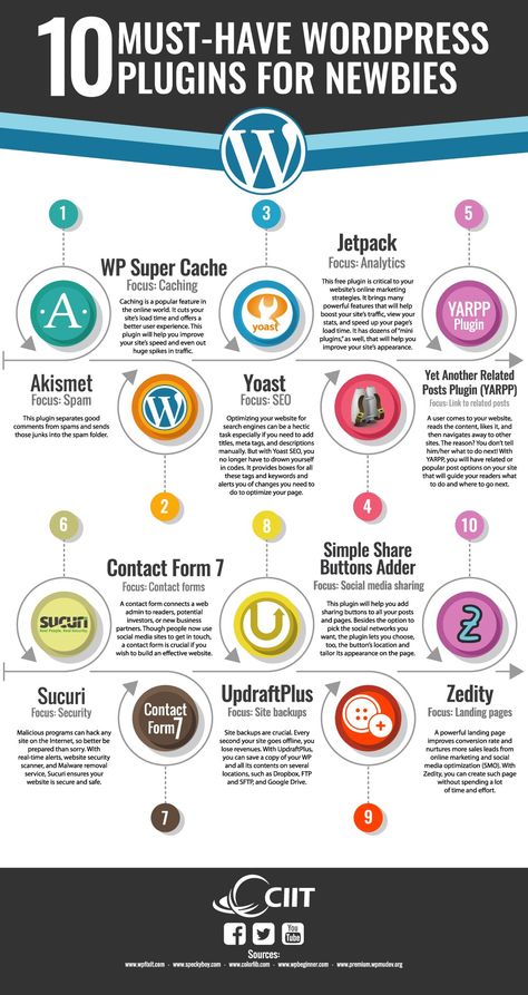 10 Must-Have WordPress Plugins for Newbies - CIIT Infographic - WordPress for Business Film Making, Wordpress Tutorials, Web Design Software, Wealth Management, User Guide, Successful Blog, Wordpress Plugins, Side Hustles, Design Software