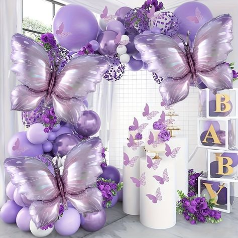 Faster shipping. Better service Lila Party, Butterfly Themed Birthday Party, Hiasan Perkahwinan, Butterfly Theme Party, Butterfly Baby Shower Theme, Purple Birthday Party, Butterfly Balloons, Butterfly Birthday Party, Purple Wedding Theme