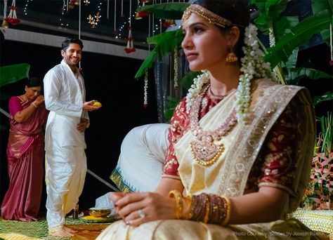 Samantha Ruth Prabhu and Naga Chaitanya | Goa | Celebrity Wedding | WeddingSutra Samantha Marriage, South Indian Blouse, Indian Blouse Designs, South Indian Blouse Designs, Samantha In Saree, Wedding Jewellery Designs, Samantha Wedding, Marriage Dress, Marriage Photos