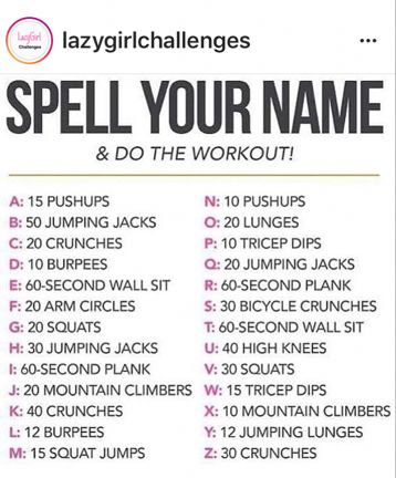 Spell Your Name and Do The Workout Challenge - Wellness Wednesday by A Panama Mama — Steemit Spell Your Name Workout Challenge, One Week Fitness Challenge, Workout By Name, 1 Week Workout Challenge At Home, 1 Month Glow Up Challenge Workout, Fun Workout Challenges, Glow Up Challenge For Teens, Name Workout Challenge, Wellness Challenge Ideas