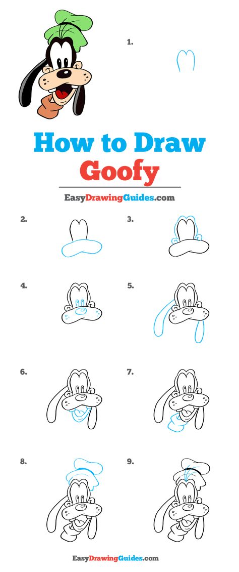 Easy Goofy Drawing, Goofy Easy Drawing, How To Draw Cartoon Characters Disney, Disney Characters Easy To Draw, Goofy Drawing Disney, Disney How To Draw Step By Step, How To Draw Donald Duck Step By Step, How To Draw Goofy Step By Step, How To Draw Disney Characters Step By Step Easy