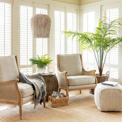 This pendant is an elegant, natural fixture that makes a big style statement. Its canopy is crafted from sustainably sourced mango wood and hand finished for one-of-a-kind uniqueness. | Park Hill Wood Beaded Dome Pendant Wood / Bamboo in Brown / White, Size 20.5 H x 16.5 W x 16.5 D in | Wayfair Lana Wood, Park Hill Collection, Cane Back Chairs, Linen Cushions, Rattan Shades, Rattan Side Table, Park Hill, Outdoor Pouf, Arc Floor Lamps