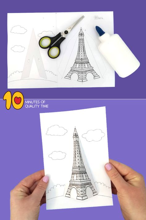 Eiffel Tower Template Free Printable, Eiffel Tower Crafts For Kids, France Crafts For Kids, Leaning Tower Of Pisa Craft, Eiffel Tower Craft, Diy Eiffel Tower, France Craft, Paris Cards, Paris Crafts