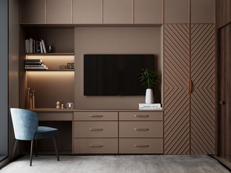 Lcd With Wardrobe, Closet With Tv Bedroom, Tv With Closet Design, Tv Unit With Closet, Wardrobe With Tv Unit Bedroom, Tv Cabinet And Wardrobe, Tv Unit In Bedroom With Wardrobe, Study Tv Unit Design, Wardrobe Tv Design Bedroom