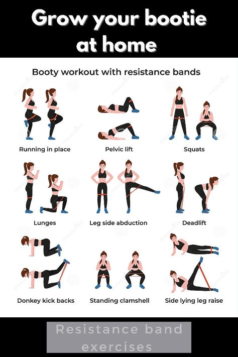 Exercise Resistance Band Workout, Hip Workout With Resistance Bands, Exercises With Rubber Bands, Resistance Band Hip Exercises, Leg Stretches With Band, Side Squats With Band, How To Use Bands For Exercise, Band Excersises Resistance Leg, At Home Button Workout Exercise With Band