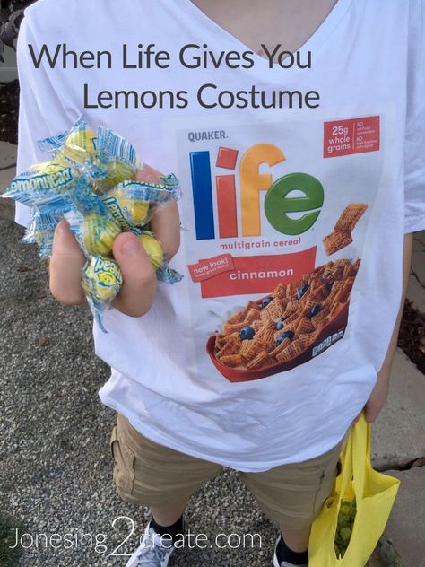 Love handing out Lemonheads! When Life Gives You Lemons Costume - Jonesing2Create. Multigrain, When Life Gives You Lemons Costume, Life Gives You Lemons Costume, Life Cereal, Lemon Face Mask, Matching Costumes, Costume For Halloween, Raining Cats And Dogs, Figurative Language