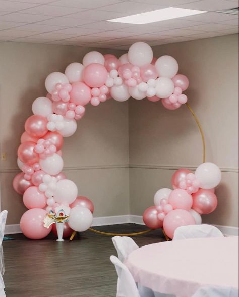 Pink And Rose Gold Balloon Arch, Pink Balloon Ring, 18th Birthday Party Pink And White, Balloon Garland Pink And White, Pink Round Balloon Arch, Ring Stand Balloon Decor, Pink White And Rose Gold Balloon Garland, Pink White Gold Balloon Arch, Pink And White Balloon Arch Birthday