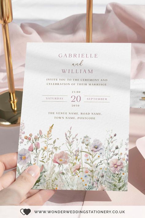 Dusty Pink Wildflower Wedding Invitations Sampul Notebook, Safe The Date, Pastel Wedding Invitations, Templat Undangan, Wildflower Wedding Invitations, Spring Wedding Invitations, Garden Wedding Invitations, Wedding Invitation Inspiration, Family Engagement