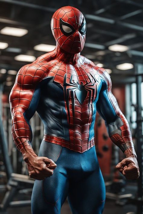 Spiderman Muscle, Captain Power, Superman Workout, Spiderman Poses, Physique Aesthetic, New Superheroes, Marvel Comics Artwork, Superman And Spiderman, Superhero Workout