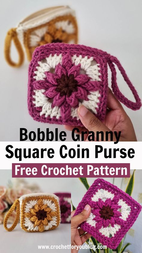 Granny Square Keychain Pattern, Granny Square Bucket Bag, Granny Square Zipper Pouch Pattern, Crochet Granny Square Purse Pattern Free Easy, Crochet Granny Square Pouch Free Pattern, Mini Granny Square Projects, Granny Square Makeup Bag, Granny Square Pouch Free Pattern, Granny Square Zipper Pouch