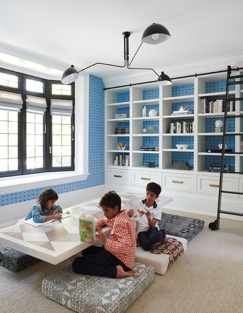 House & Home - 15 Inspiring Kids' Workspaces That Make Homework Fun Ali Budd Interiors, Kids Homework Room, 80's Room, St Frank, Kids Workspace, Homework Room, Make Your Own Pillow, White Marble Floor, Little Library