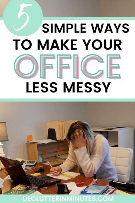 5 Genius ways to Make Your Office More Inviting so you can be more productive. Steps to take to make your office more comfortable, organized, and less cluttered. Tips on how to keep your office neat and mess-free. #streamlineoffice #organizeoffice Messy Office Aesthetic, Organizing Office At Home, Declutter Desk, Cluttered Office, Clean Office Space, Office Decluttering, Small Office Organization, Work Desk Organization, Organize Office Space