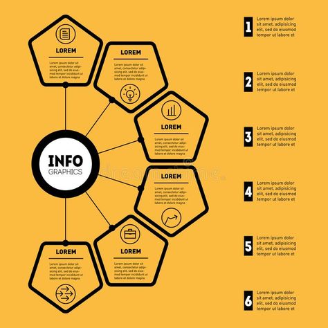 Business presentation or infographic with 6 options. Web Template of a chart, mindmap or diagram. Vector infographics or mind map vector illustration Mindmap Presentation Ideas, Concept Map Design Layout, Chart Presentation Ideas, Flowchart Design Creative, Mind Mapping Ideas Design Template, Mind Map Design Layout, Mind Map Layout, Creative Mind Map Design, Mind Mapping Template