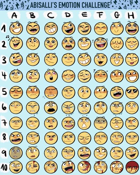 Expression Challenge, Facial Expressions Drawing, Expression Sheet, Emotion Faces, Emotion Chart, Arte Doodle, Drawing Face Expressions, Emoji Art, Drawing Prompt