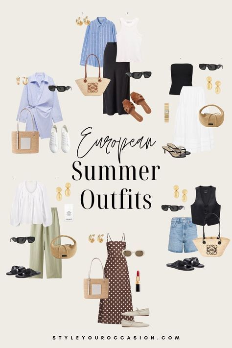 Chic Flight Outfit, Cute Fits For Vacation, Modern Chic Outfits Casual, European Old Money Aesthetic Outfits, Outfit Ideas Summer European, Euro Holiday Outfits, Summer Street Style Europe, Expensive Looking Outfits Classy Summer, Curvy Italian Style