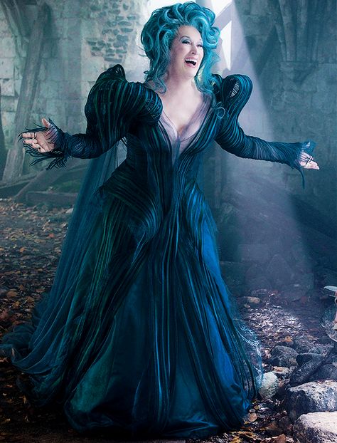 Blue-haired witch (Meryl Streep, in INTO THE WOODS - 2014) Into The Woods Baker, Into The Woods Witch, Meryl Streep Quotes, Meryl Streep Movies, Into The Woods Movie, Colleen Atwood, Theatre Costumes, Witch Costume, Beautiful Costumes