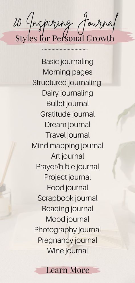 Journaling is an amazing tool for self care and personal development, and there are lots of different journaling ideas to explore! Click through for 20 journal ideas and styles to try, including bullet journals, travel journals, manifestation journals, and more! Journal Style Ideas, Different Type Of Journals, How To Set Up A Journal, Memory Keeping Journal Ideas, Type Of Journals, Different Journal Ideas, Different Journals To Keep, What Is Journaling, Memories Journal Ideas