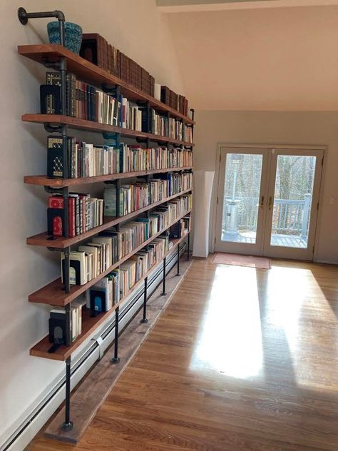 Wall Bookshelf, Built in Bookcase With Desk, Industrial Shelf With Reclaimed Wood Shelves, Steel Shelf Supports - Etsy Industrial Shelving Units, Pantry Decor, Steel Cupboard, Office Shelving, Wood Bar Table, Wall Shelving Units, Reclaimed Wood Shelves, Pantry Shelving, Wood Bookshelves