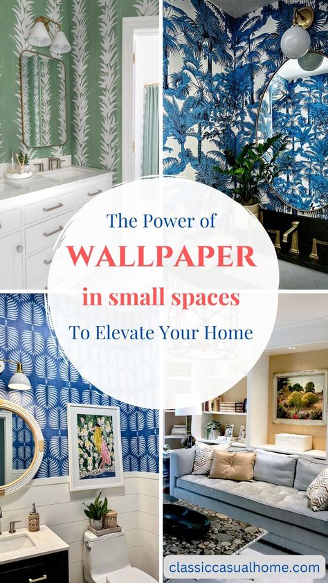 Wallpaper In A Small Room, Wallpaper Small Bedroom Ideas, Powder Rooms With Wallpaper Small Spaces, Wallpaper In Nook, Wallpaper For Closet Small Spaces, Small Space Wallpaper Ideas, Small Room Wallpaper Ideas, 2 Different Wallpapers In One Room, Accent Wallpaper Wall Living Room