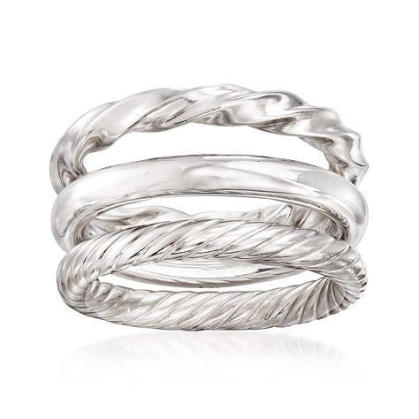 PRICES MAY VARY. Sterling silver, ring for women. 3/8" wide. Luxury .925 sterling silver ring. Polished sterling silver. Includes jewelry presentation box. Ross-Simons travels the world to find beautiful, high-quality styles at the best prices. Simple and sophisticated, these three stackable polished bands are the classic accessories you'll wear again and again. Well-priced and totally versatile, our set includes glossy bands of sterling silver in roped and polished designs. Each ring is 1/8" wi Byzantine Rings, Byzantine Necklace, Silver Jewelry Set, Classic Accessories, Sterling Silver Rings Set, Coin Pendant Necklace, Silver Ring Set, Silver Jewellery Sets, Classic Engagement Rings