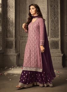 Pink and Purple Embroidered Sharara Suit Plazzo Suit, Suit Indian, Sharara Designs, Fashion Dress Party, Salwar Kamiz, Red Lehenga, Eid Dresses, Pakistani Dress Design, Indian Designer Outfits