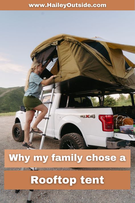 Learn all the pros and cons of a rooftop tent and why my family of four decided it was the best choice for us. Diy Roof Top Tent, Rooftop Tent Camping, 8 Person Tent, Pop Up Trailer, Tent Camping Hacks, Small Tent, Rooftop Tent, Diy Tent, Tent Trailer