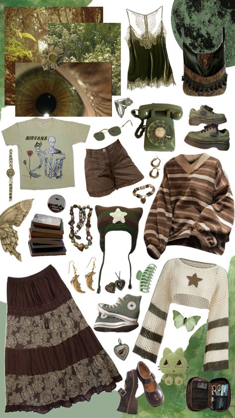 #shuffles #aesthetic #aestheticmoodboard #outfitinspo #outfit #styleinspo #style #grunge #fairygrunge #fairyaesthetic #vintage #moodboard #greenaesthetic Green Grunge Outfit, Forest Aesthetic Outfit, Grunge Outfit Aesthetic, Goblincore Outfits, Grunge Aesthetic Outfit, Fairy Grunge Outfit, Aesthetic Vintage Outfits, Melanie Martinez Outfits, Vintage Moodboard