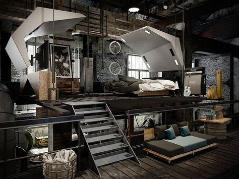 22 Mind Blowing Loft-Style Bedroom Designs Industrial Interiors, Industrial Bedroom Design, Loft Style Bedroom, Casa Loft, Loft Stil, Desain Furnitur Modern, Interior Design Per La Casa, Industrial Bedroom, Loft Interiors