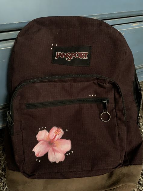 My backpack was too boring and I need to use it for next school year, so I decided to spice it up and paint a flower and some dots on it. I’m actually really excited to go to school and tell everyone that I painted the flower on my backpack! 😊 Painting On Backpack Ideas, Painting On School Bag, School Bag Painting Ideas, Painting On Backpack, Painted Backpack Ideas, Drawing On Backpack, Painting Backpack Ideas, Backpack Painting Ideas, Painted Backpack