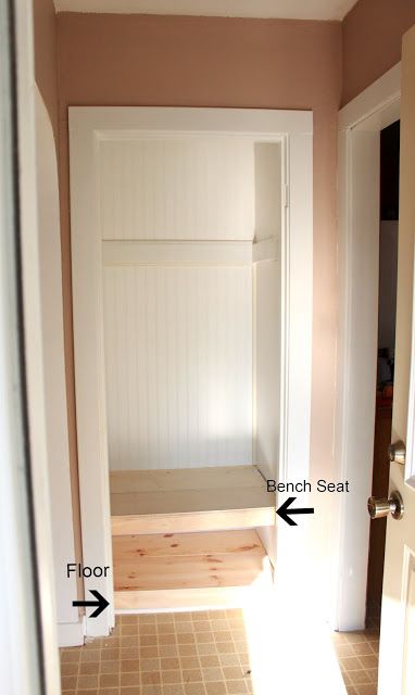 My Sister's New House & A Coat Closet Turned Entry Nook...{Entry Makeover} - Love of Family & Home Small Closet Backpack Storage, Small Closet To Mudroom Convert, Foyer Closet Makeover, Closet To Mudroom Convert, Closet Turned Into Mudroom, Small Entry Closet Ideas, Front Closet Makeover, Small Entryway Closet, Small Entry Closet