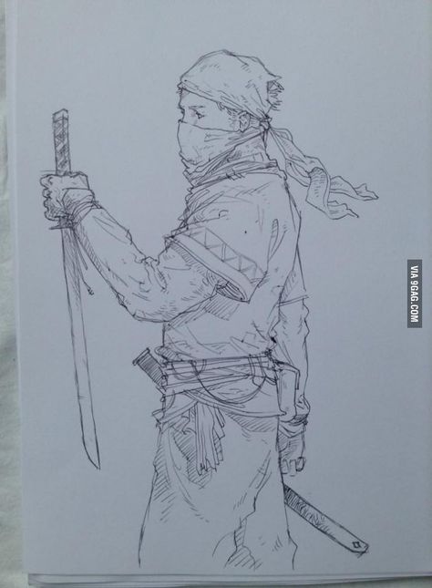 Hello 9gag. I draw weapons, ninjas and shit. Here's a sketch I did some time ago Croquis, Ninja Drawing Sketches, Ninja Sketch, Ninja Drawing, Samurai Drawing, Zombie Drawings, Background Drawing, Bd Comics, Samurai Art