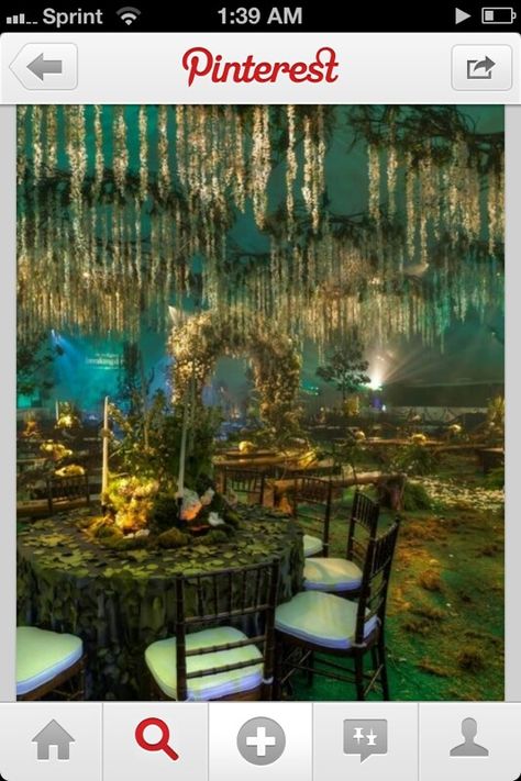 Bayou themed reception- this is stereotypical and not like real life in the swamp but I love it anyway Swamp Theme Wedding, Unique Forest Wedding, Enchanted Forest Prom, Swamp Theme, Enchanted Forest Theme, Prom Themes, Forest Party, Enchanted Forest Wedding, Prom Theme