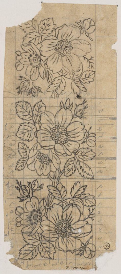 J.D. Cornuaud. Design for a silk textile, French, c.1860. Pencil and watercolour. Patchwork, Embroidery Patterns Vintage Flowers, Hand Painted Border Designs, Hand Embroidery Motifs, Dress Embroidery Designs, Beautiful Embroidery Designs, Floral Design Drawing, Creative Embroidery Designs, Floral Borders