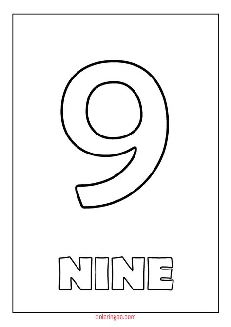 Printable Number 9 (Nine) Coloring Page (PDF) for Kids Number 9 Coloring Page, Number 9 Drawing, Number 9 Crafts For Preschool, Number Coloring Pages Free Printable, Prek Science, Preschool Binder, Preschool Numbers, Daycare Lesson Plans, Number Coloring Pages