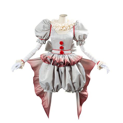 Character: Clown Material:  Satin and chiffon Including:  Top + pants + bow-knot + Collar+ gloves+sleeve Size chart :                 1 cm= 0.39 inch                             size height(cm) bust(cm) waist(cm) Hips(cm) XS 155 81-84 59-64 86-89 S 160 86-89 66-69 91-94 M 165 91-94 71-74 97-99 L 170 97-103 80-84 104-109 XL 175 107-112 88-93 112-118 XXL 180 113-116 94-98 119-123 XXXL 185 117-119 99-112 124-132 There is 2-3% difference according to manual measurement. please check the measurement Chucky Inspired Outfit, Cute Clown Costume Women, Clown Costume Outfit, Pennywise The Clown Costume, Vintage Clown Costume, Pumpkin Pants, Clown Outfit, Clown Dress, Carnival Outfit