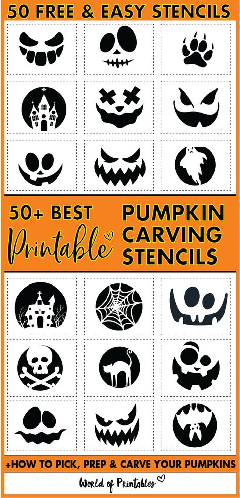 75 of the best pumpkin carving stencils to easily make awesome pumpkins this Halloween. Learn how to pick, prep, and carve your pumpkin too! Halloween Stencils Pumpkin, Easy Fun Pumpkin Carving Ideas, Easy Pumpkin Carving Ideas Face, Easy Diy Pumpkin Carving, Halloween Pumpkin Carving Ideas Easy, Easy To Carve Pumpkin Designs, Free Hand Pumpkin Carving, Beginner Pumpkin Carving Ideas, Pumpkin Carving Free Printable