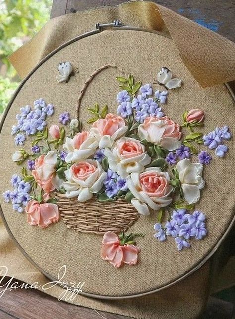 ribbon work embroidery Ribbon Work Embroidery, Embroidery Flower Pattern, Embroidery Quotes, Silk Ribbon Embroidery Tutorial, Sulaman Pita, Old School Bus, Normal House, Silk Ribbon Embroidery Patterns, Ribbon Embroidery Tutorial