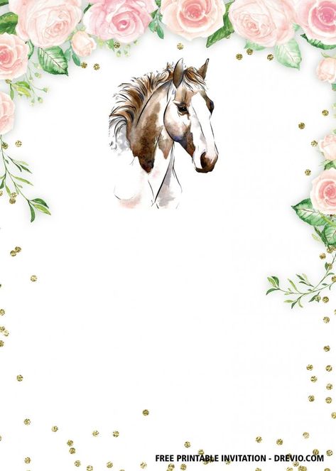 FREE Printable Horse Floral Vintage Invitation Templates - FREE Invitation Templates - Drevio Horse Party Invitations Printable Free, Horse Invitations Birthday, Free Horse Printables, Horse Birthday Invitations Free, Horse Party Invitations, Horses Birthday, Horse Birthday Party Invitations, Horse Invitations, Horse Birthday Invitations