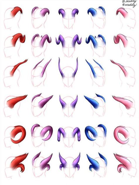 Horns multi references Drawing Horns On People, Horns On People, How To Draw Horns On People, Horn Designs Art, Dragon Horn Designs, Tiefling Horn, Teifling Character Design, Tiefling Character Design, Horns Drawing