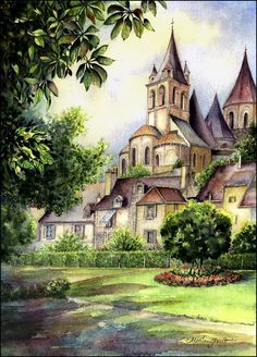 Watercolor Painting Ideas Landscape, Color Pencil Landscape Drawing, Color Pencil Scenery, Color Pencil Architecture, Colored Pencil Architecture, Color Pencil Art Drawings Nature, Color Pencil Sketches Landscape, Watercolor And Colored Pencil Art, Color Pencil Art Landscape