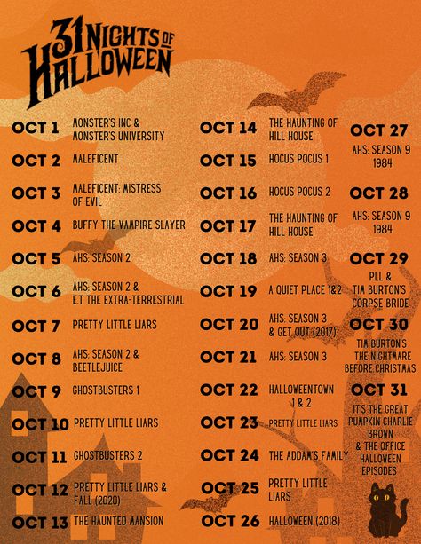 Halloween Movies And Episodes, Coraline Movie Night Ideas, Netflix October Movie List, Halloween Movies To Watch Every Day Of October, Halloween Movie Calendar 2023, Netflix Movies To Watch Halloween, Spooky Things To Do In October, Fall Movies On Disney Plus, Halloween Shows To Watch