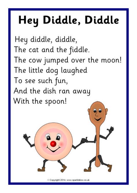 Hey Diddle, Diddle Rhyme Sheet (SB10760) - SparkleBox Nursery Rhymes Preschool Crafts, English Poems For Kids, Nursery Rhyme Crafts, Preschool Poems, Nursery Rhymes Poems, Rhymes Lyrics, Old Nursery Rhymes, Nursery Rhymes Lyrics, Nursery Rhymes Preschool