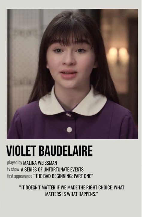 minimal polaroid character poster for violet baudelaire from a series of unfortunate events The Series Of Unfortunate Events Poster, Violet From Series Of Unfortunate Events, A Series Of Unfortunate Events Characters, Violet Baudelaire X Isadora Quagmire, A Series Of Unfortunate Events Violet, Violet Series Of Unfortunate Events, Violet A Series Of Unfortunate Events, A Series Of Unfortunate Events Books, A Series Of Unfortunate Events Poster