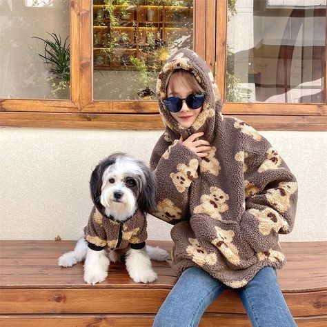 Product information: Material: Cotton Style: simple and stylish Features: Print Colour: brown, white, black Packing list: Coat*1Product Image: Image Slider, Teddy Bear Print, Matching Hoodies, Cozy Coats, Chinese Crested, Puppy Clothes, Couple Matching, Dog Jacket, Pet Owner