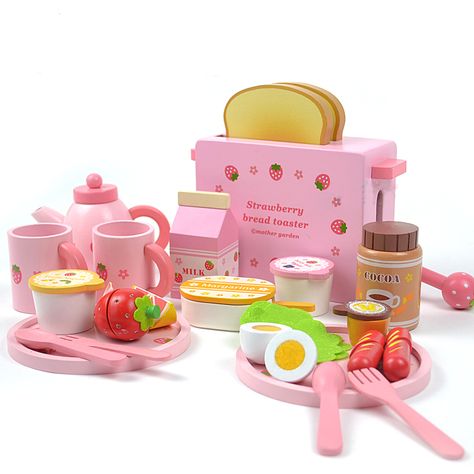 Essen, Kids Wooden Kitchen, Wood Playhouse, Play Kitchen Food, Mother Garden, Bread Toaster, Toy Kitchen Set, Toast Bread, Pretend Play Kitchen