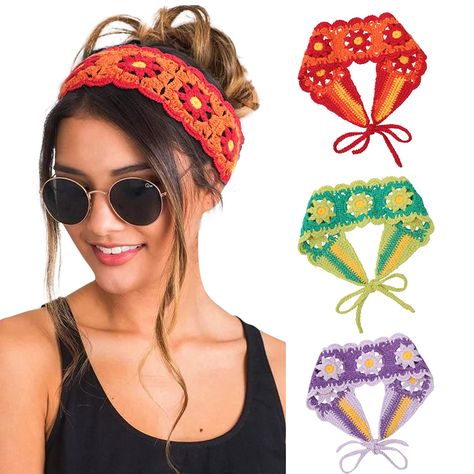 HAIMEIKANG Hippie Hair Bandanas Headbands for Women Boho Headband Knit Hair Bands Floral Head Wrap for Girls(red+green+pueple) Hair Bandanas, Bow Hairstyles, Bandeau Au Crochet, Crochet Hippie, Headband Knit, Headband Handmade, Hippie Headbands, Hippie Crochet, Stil Boho