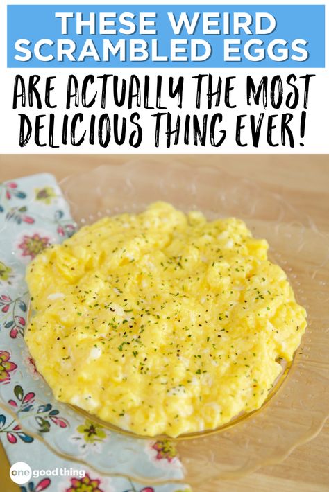 Wet Scrambled Eggs, Stretched Eggs Recipe, English Scrambled Eggs, Steamed Scrambled Eggs, Good Egg Recipes, Pureed Breakfast Ideas For Adults, Scrambled Eggs Breakfast Ideas, Scrambled Eggs In Microwave, Poached Egg Breakfast Ideas