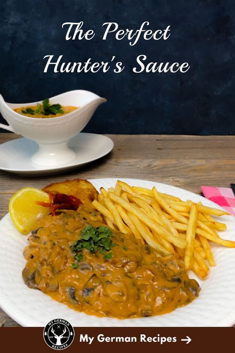 Hunter's Sauce aka Jaegersauce Recipe for Jägerschnitzel (Hunter's Schnitzel) Jaeger Schnitzel Recipe, Jager Sauce Recipe, Hunter Sauce Recipe, Jagerschnitzel Recipe, Jaegerschnitzel Recipe, Hunter Sauce, Jaeger Schnitzel, Swiss Food, German Cooking