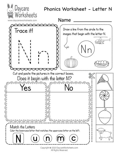 Free Letter N Phonics Worksheet for Preschool - Beginning Sounds Phonics A Activities, Preschool Phonics Worksheets, Letter I Worksheet, Letter P Worksheets, Letter O Worksheets, Letter G Worksheets, Letter H Worksheets, Letter S Worksheets, Letter B Worksheets